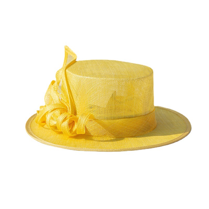 新款夏麻紗帽出游防曬純色時尚禮帽歐美英倫風平頂帽宴會帽子女夏
